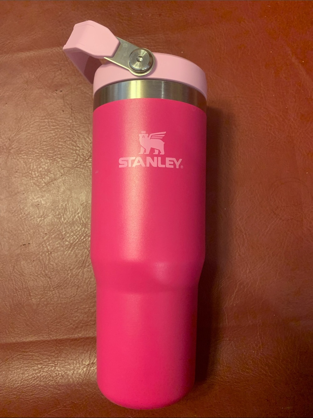 Stanley Hot Pink Travel Tumbler with Pale Pink Flip Lid